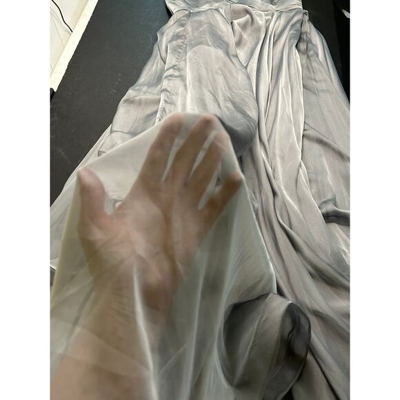 La Femme Chiffon Long Dress w/ pleated bodice w/ hidden zipper in Platinum. 
12 - Picture 6 of 11